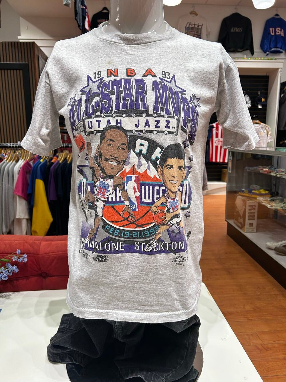 1993 All Star MVP Utah Jazz Carl Malone & John Stockton Vintage Shirt Size M